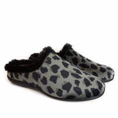 DIAMANTE WOMEN'S REMOVABLE INSOLE SLIPPERS ANIMAL GREY