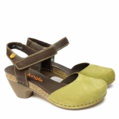JUNGLA OLIVE GREEN LEATHER SANDALS WITH STRAP FOR WOMEN