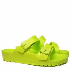DR SCHOLL BAHIA EVA RUBBER SLIPPERS WITH DOUBLE BUCKLE LIME GREEN