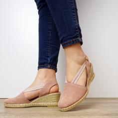 VERBENAS MAIKA SUEDE WEDGE SANDALS WITH LACES ANTIQUE PINK