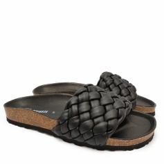 VERBENAS RICA BLACK SLIPPERS WITH CROSSED BAND