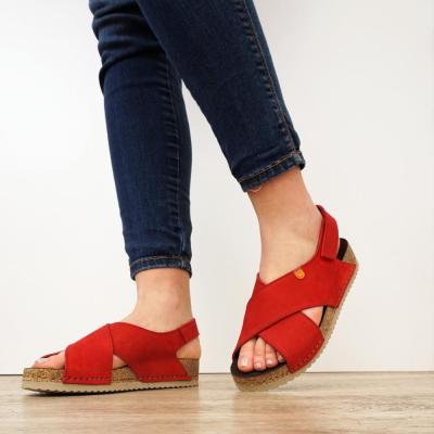 JUNGLA RED NUBUK SANDALS WITH STRAP FOR WOMEN