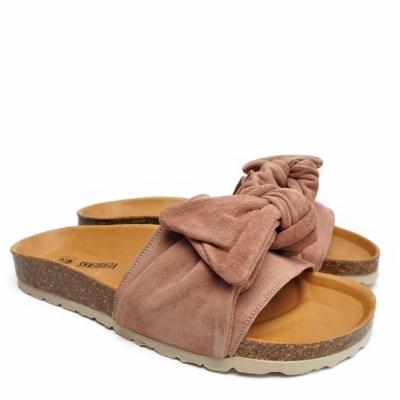 VERBENAS ROXY SUEDE PINK SLIPPERS WITH CROSSED BAND