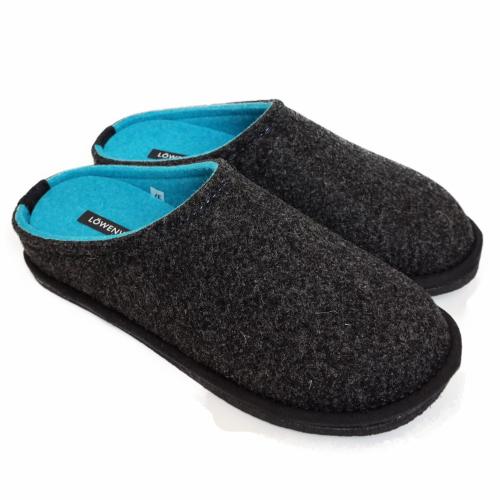 LOWENWEISS EASY EARTHLY MEN'S SLIPPERS WOOL ANTHRACITE BLUE RUBBER SOLE