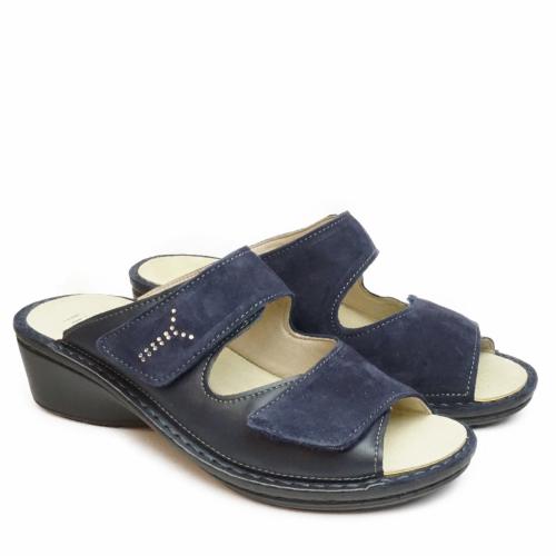 DUNA BLUE SUEDE SLIPPERS WITH DOUBLE STRAP REMOVABLE INSOLE