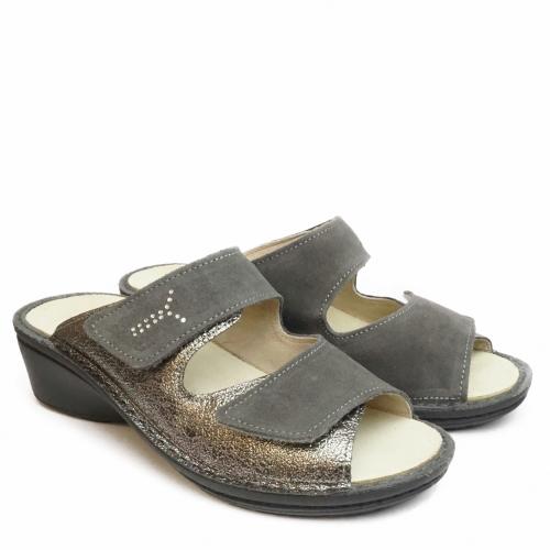DUNA GRAY SLIPPERS WITH DOUBLE STRAP REMOVABLE INSOLE