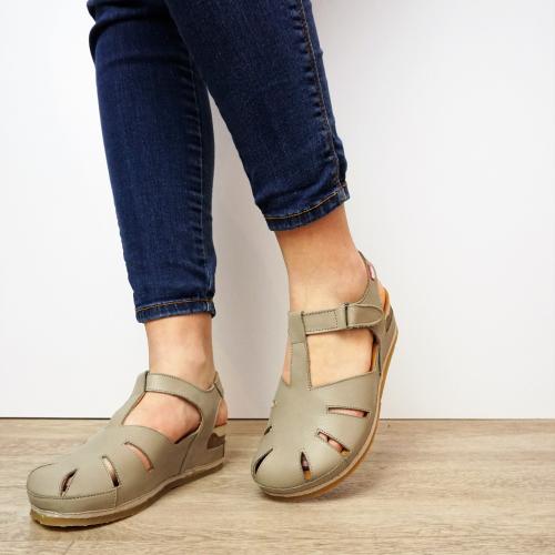 ON-FOOT TAUPE CAGED STRAP SANDALS IN SOFT LEATHER