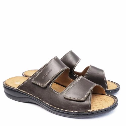 SUSIMODA LEATHER MEN SLIPPERS WITH DOUBLE STRAP AND REMOVABLE INSOLE COFFEE BROWN