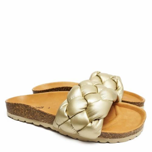 VERBENAS RAI GOLD SLIPPERS WITH CROSSED BAND
